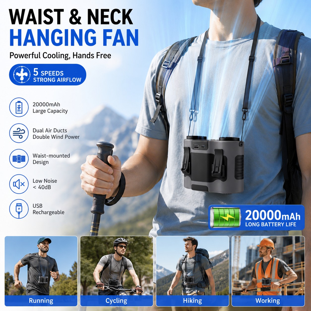 Portable Waist Clip Fan Mini U - Timer Dual Outlet recensie en prijs