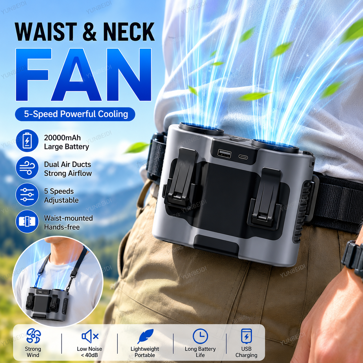 Portable Waist Clip Fan Mini U - Timer Dual Outlet recensie en prijs